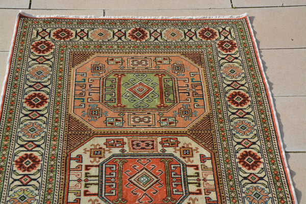 Vintage Rug, Green Turkish Carpet, Red Blue Turkish Rug, Turkish 